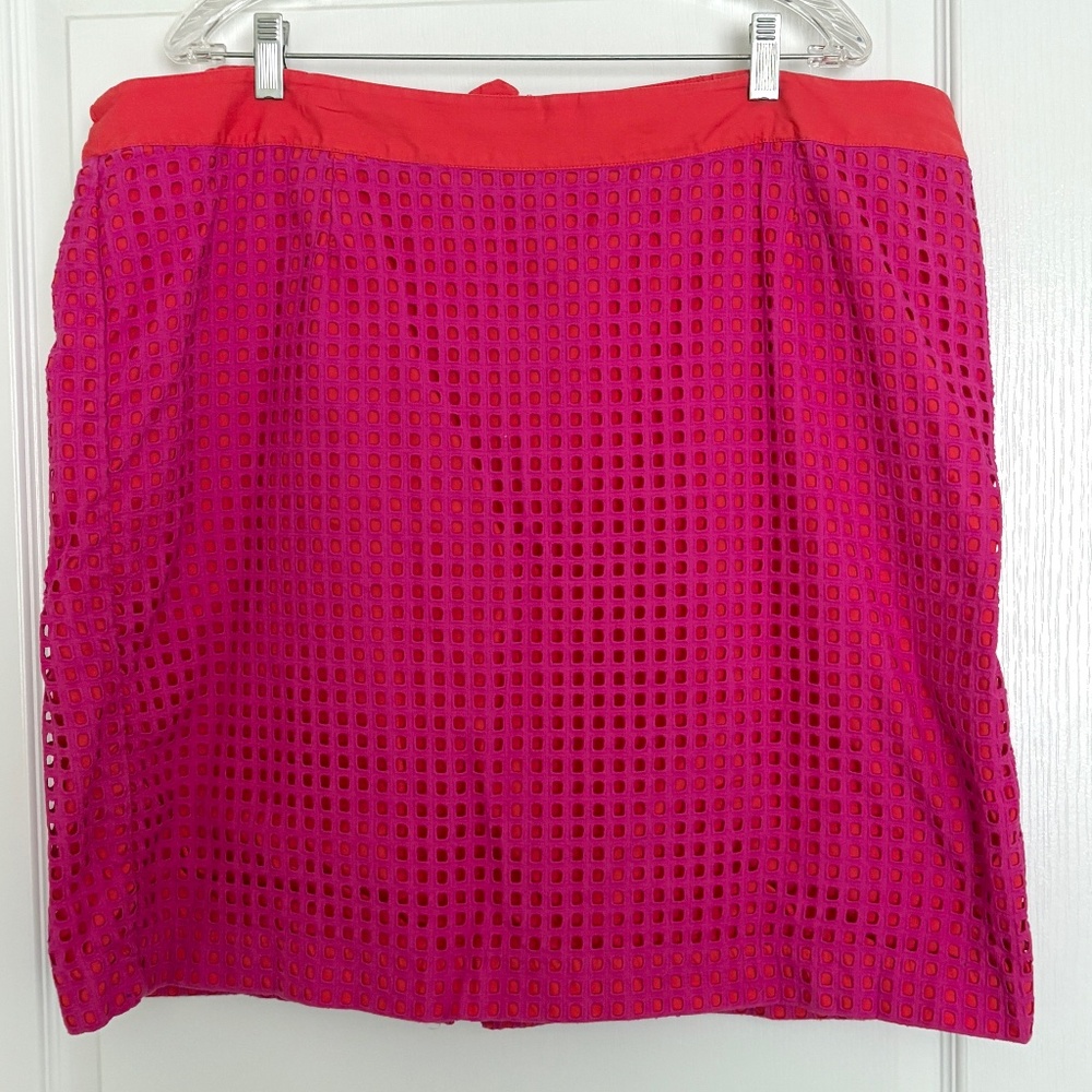Talbots Woman Petite Straight Skirt 22W Orange Skirt Pink Eyelet Overlay Zipper